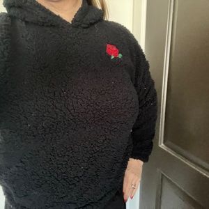 Fleece Hoody with Rose screen Print